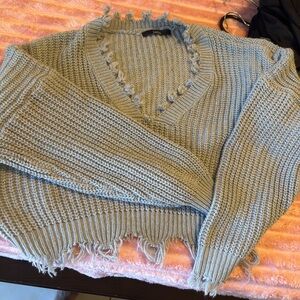 Stylish V-Neck Sweater in Light Gray